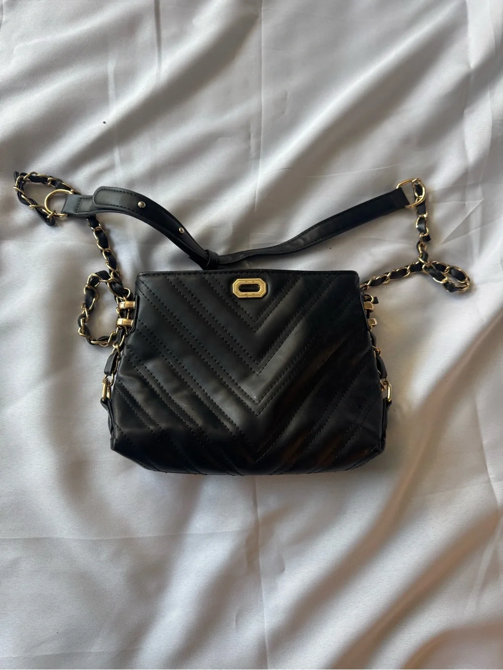 Black Quilted Crossbody with Gold Chain Strap